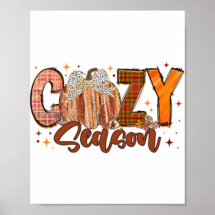 Retro Cozy Season Pumpkin Bow Tis The Season Thank Poster