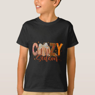Retro Cozy Season Pumpkin Bow Tis The Season Thank T-Shirt