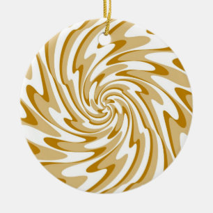 Retro Cream and White Waves Abstract Art Ceramic Ornament