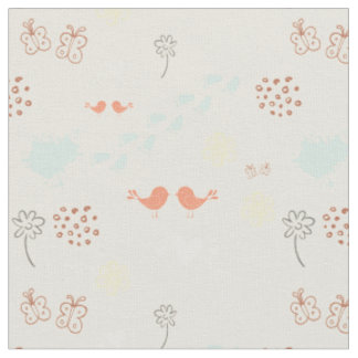 Retro cream colourful pattern of birds, dots, foot fabric