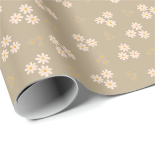 Retro Cream & Gold Daisy Flower Wrapping Paper