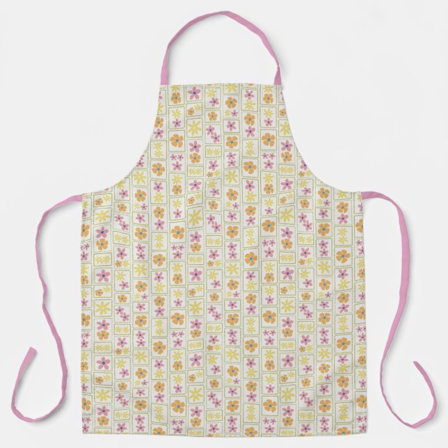 Retro Cream Patchwork Floral Large Apron (Front)
