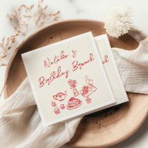 Retro Cream Red Hand Drawn Fun Birthday Brunch