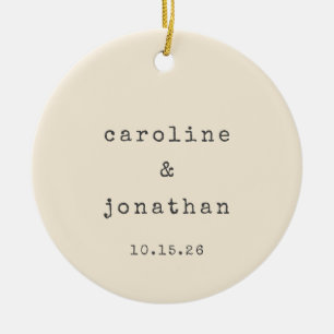 Retro Cream Typewriter Custom Wedding Photo Ceramic Ornament