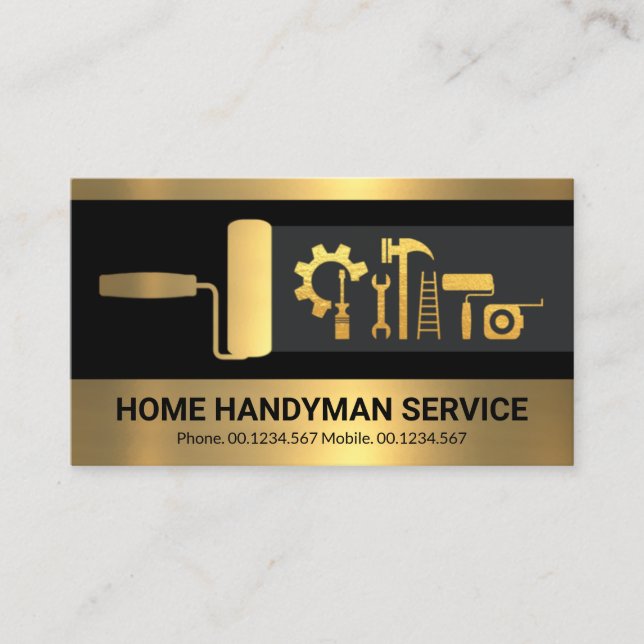 Retro Creative Gold Handyman Tools Construction Business Card (Front)