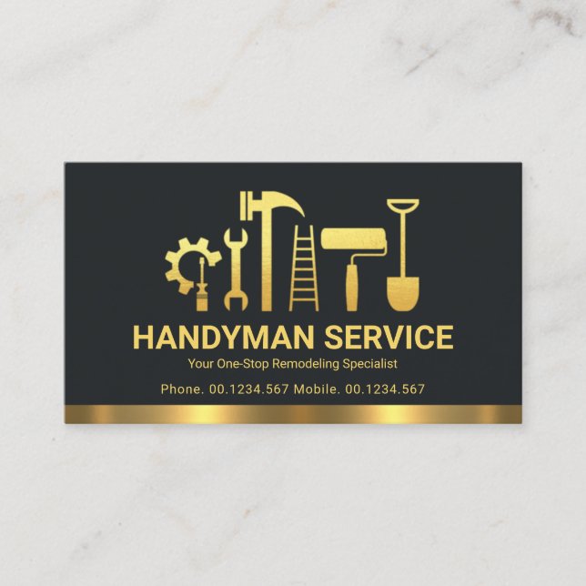 Retro Creative Gold Handyman Tools Home Remodeling Business Card (Front)
