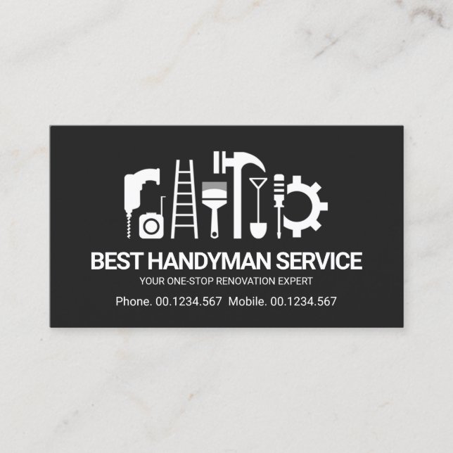 Retro Creative Handyman Tools Motif, Odd Jobs Business Card (Front)