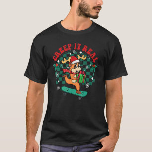 Retro Creep It Real Santa Reindeer Christmas Xmas  T-Shirt