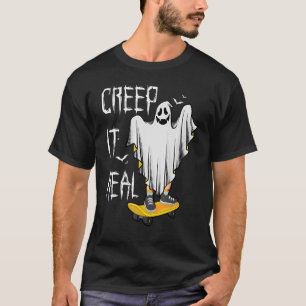 Retro Creep It Real Skateboard Boo Haloween Man T-Shirt