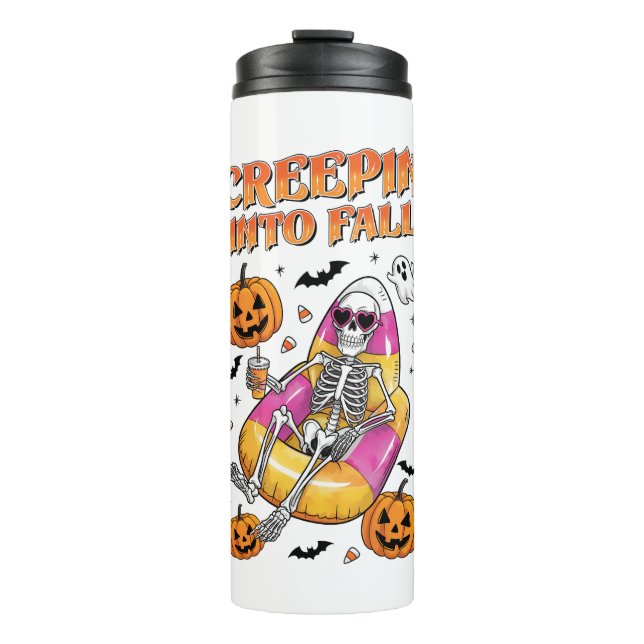 Retro Creepin into Fall Halloween Thermal Tumbler (Front)