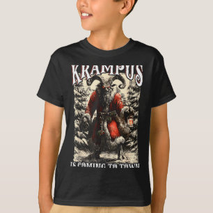 Retro Creepmas Krampus Is Coming To Town Dark Humo T-Shirt