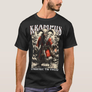 Retro Creepmas Krampus Is Coming To Town Dark Humo T-Shirt