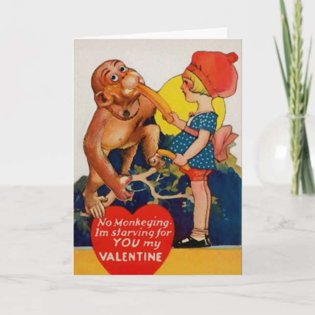 Retro Creepy Monkey Valentine's Day Card (Front)