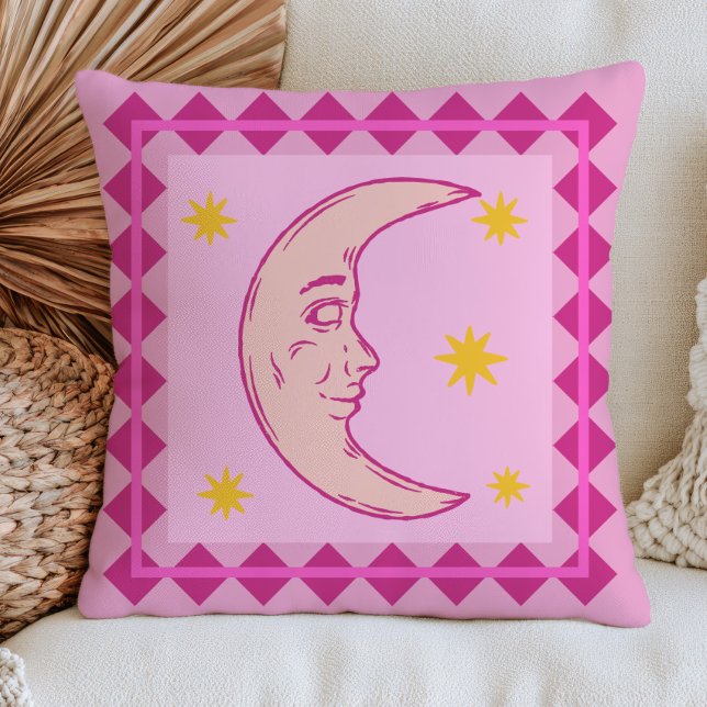 Retro Crescent Moon Celestial Lavender Throw Pillow (Creator Uploaded)