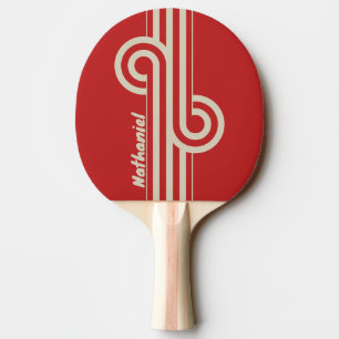 Retro Crimson Dual Stripe Loop with Name Ping Pong Paddle