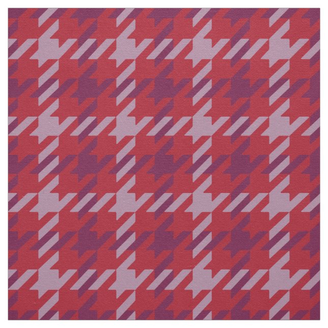Retro crimson red purple houndstooth plaid pattern fabric (Swatch)