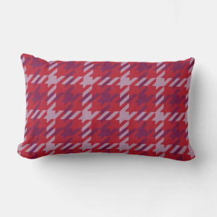 Retro crimson red purple houndstooth plaid pattern lumbar pillow