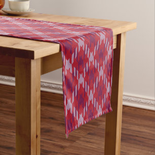 Retro crimson red purple houndstooth plaid pattern short table runner
