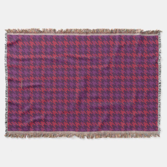 Retro crimson red purple houndstooth plaid pattern throw blanket (Front)