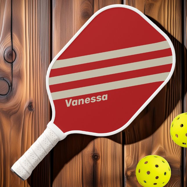 Retro Crimson Three Stripes with Name Pickleball Paddle (Creator Uploaded)