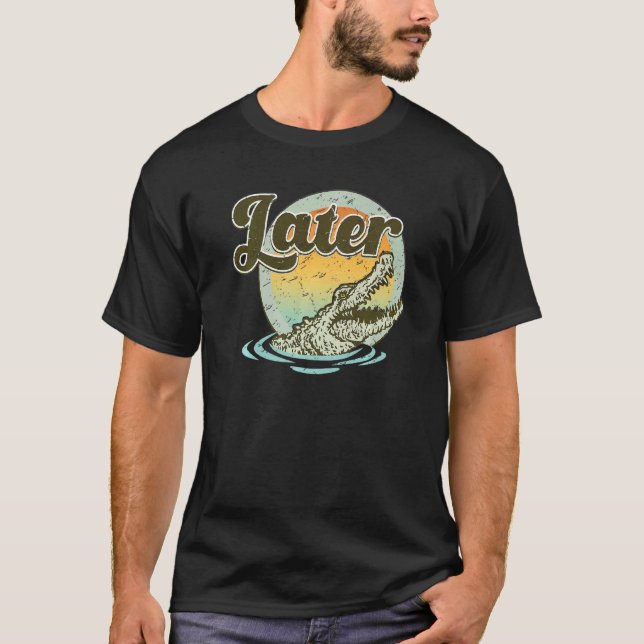 Retro Crocodile Later Take Sunset Nature Lazy Croc T-Shirt (Front)