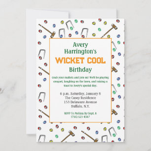 Retro Croquet Hand-Illustrated Preppy Birthday Invitation