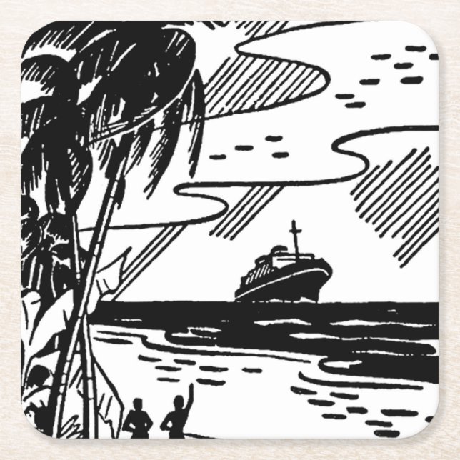 Retro Cruise Ship Square Paper Coaster (Front)