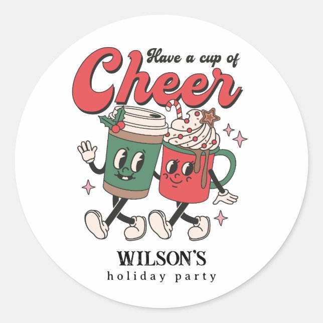 Retro Cup of Cheer Hot Chocolate Holiday Classic Round Sticker (Front)