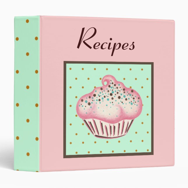Retro Cupcake Dessert Recipe Binder Gift (Front/Spine)