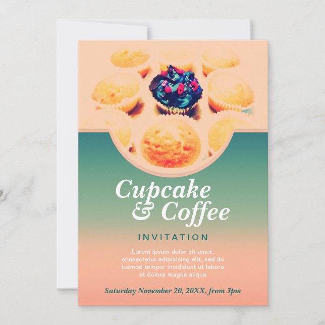 Retro Cupcakes Coffee Invitation (Front)