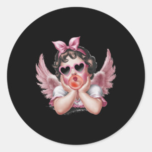 Retro Cupid Angel Valentine Day Vintage Cupid Blow Classic Round Sticker