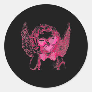 Retro Cupid Valentine Blowing Bubble Vintage Art V Classic Round Sticker