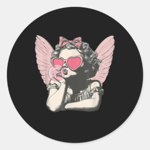 Retro Cupid Valentine Day Cute Vintage Cupid Blowi Classic Round Sticker