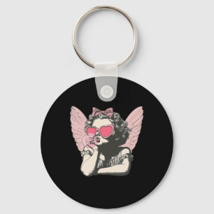 Retro Cupid Valentine Day Cute Vintage Cupid Blowi Keychain