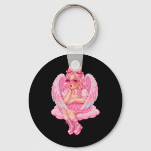 Retro Cupid Valentine Day Cute Vintage Cupid Blowi Keychain