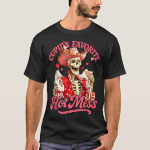 Retro Cupids Favorite Hot Mess Funny Skeleton Vale T-Shirt