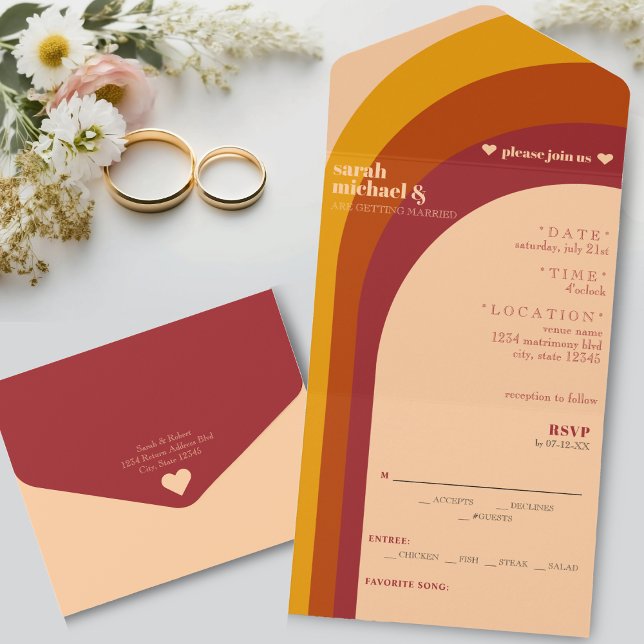 Retro Curved Arch Stripe Wedding All In One Invitation (Retro Curved Arch Stripe Wedding All In One Invitation)