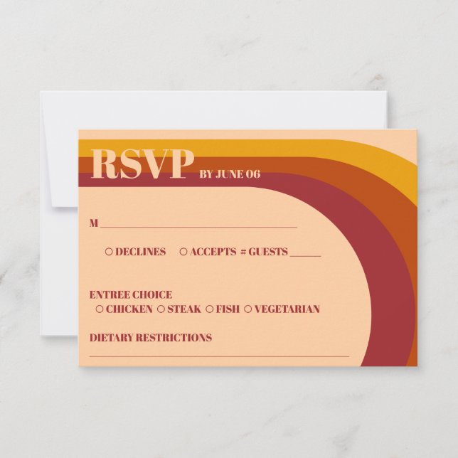 Retro Curved Arch Stripe Wedding RSVP Card (Front)