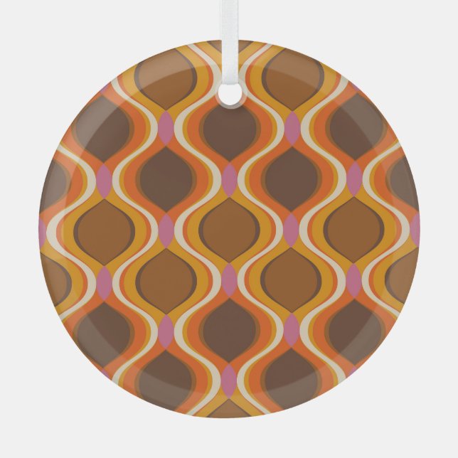Retro Curves: 60s-70s Wallpaper Texture. Glass Ornament (Front)