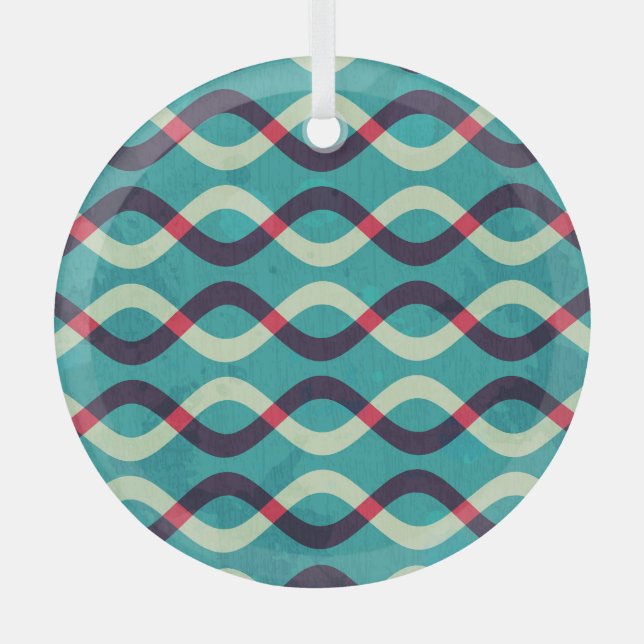 Retro Curves: Grunge Pattern Effect. Glass Ornament (Front)