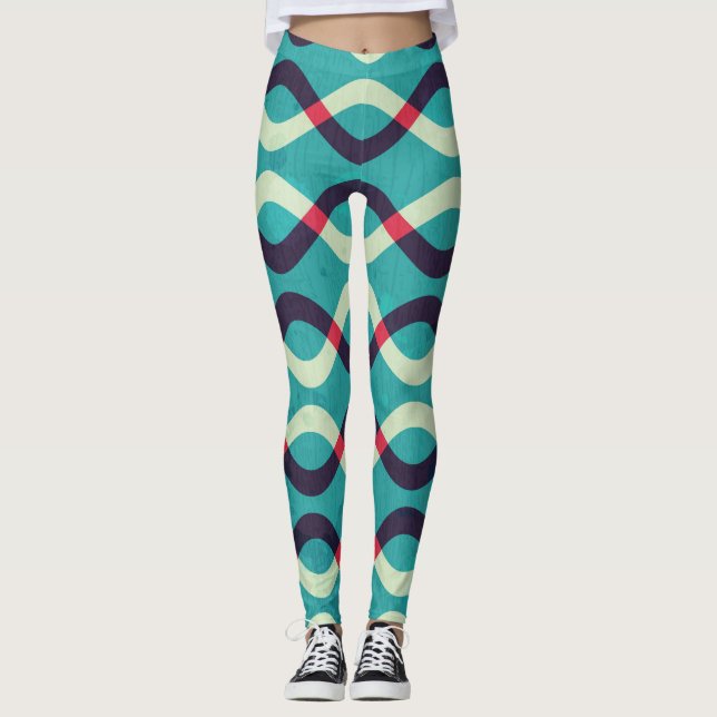 Retro Curves: Grunge Pattern Effect. Leggings (Front)