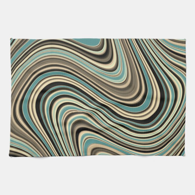 Retro Curvy Abstract Shapes Kitchen Towel (Horizontal)