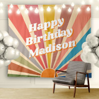 Retro Custom Birthday Party Name Vintage Sunburst