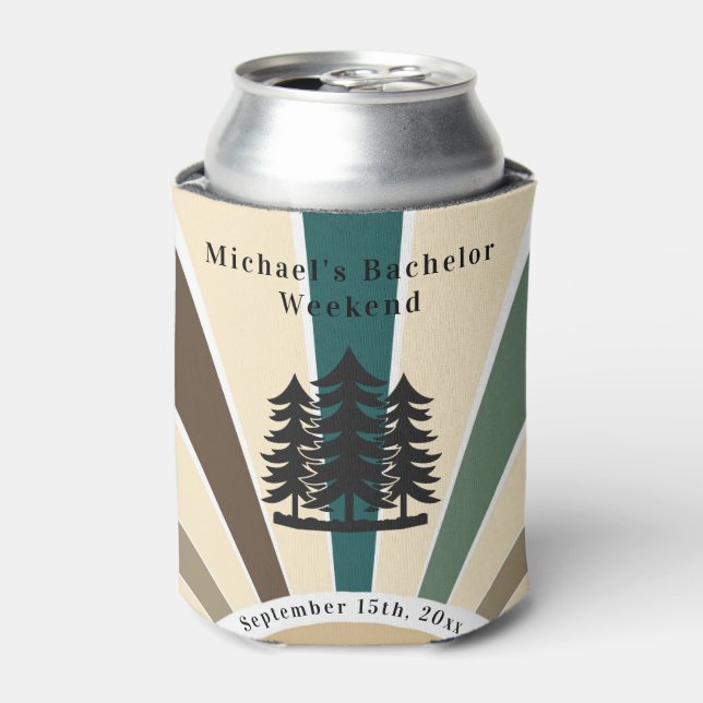 Retro Custom Brown Fir Trees Bachelor Weekend   Can Cooler (Can Front)
