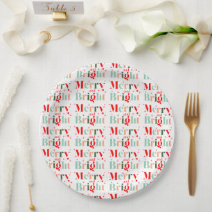 Retro Custom Colors Christmas Merry and Bright Paper Plate
