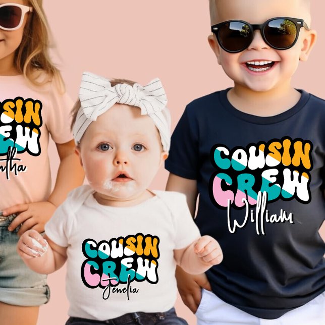 Retro Custom Cousin Crew Add your Name Black T-Shirt (Creator Uploaded)