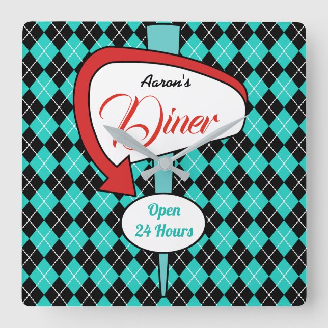 Retro Custom Diner Signal Cuisine Horloge Cadeau (Recto)