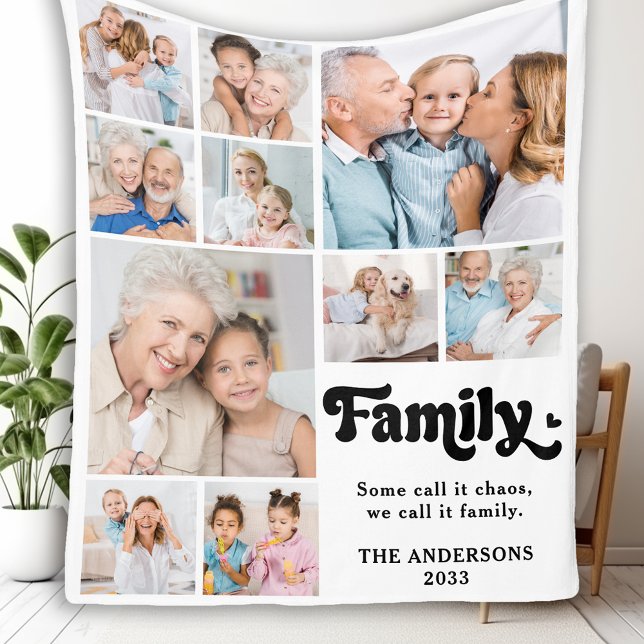 Retro Custom FAMILY Personalized 10 Photo Collage Fleece Blanket (Creator Uploaded)