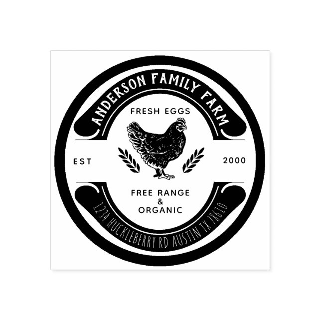 Retro Custom Fresh Eggs Family Farm Rubber Stamp (Imprint)
