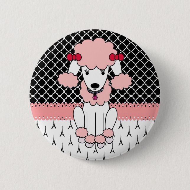 Retro custom girly diva pink Paris Poodle 2 Inch Round Button (Front)